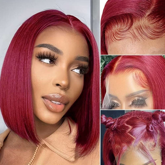 99J Short Bob  13x4 Red Bob Lace Frontal Straight Human Hair