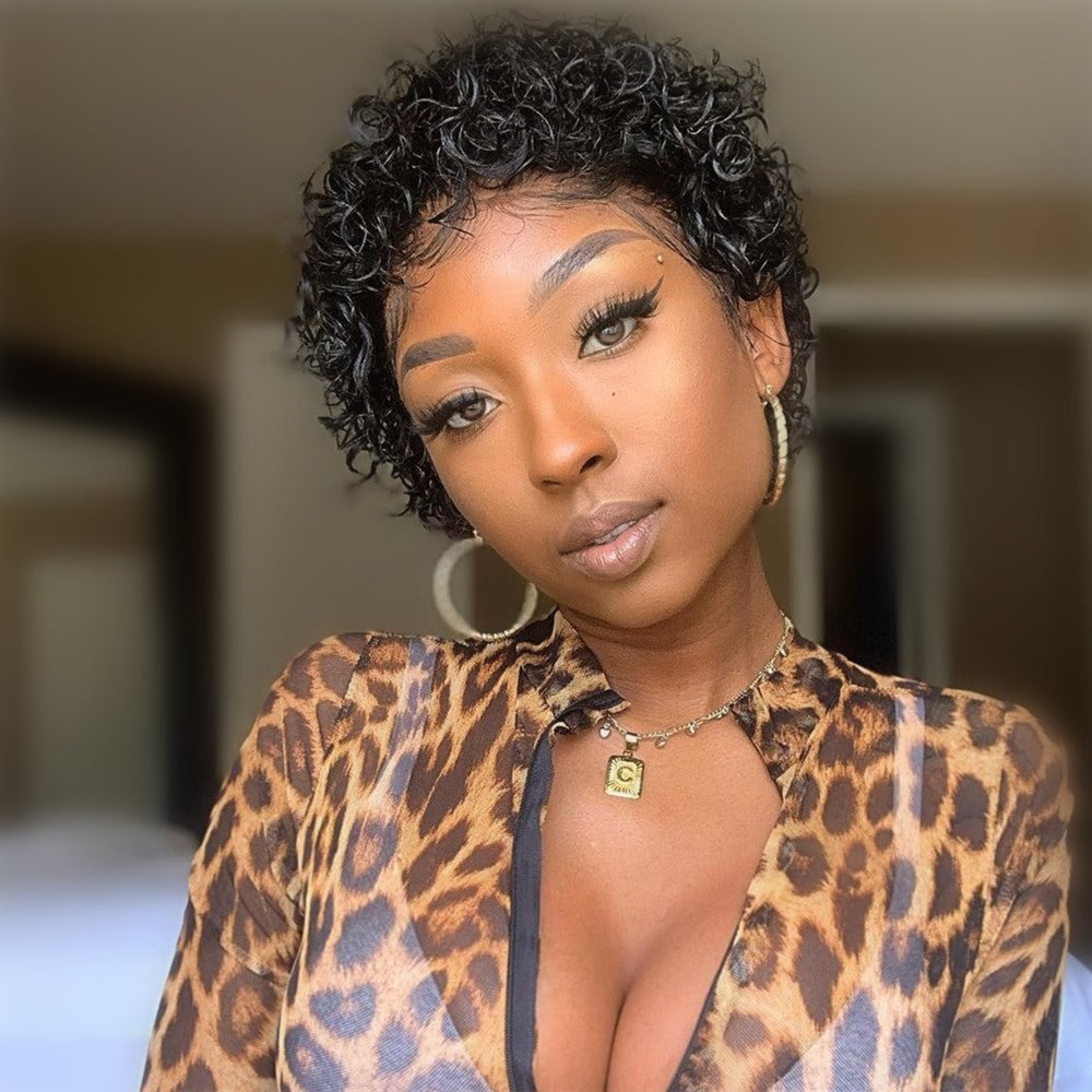 Chuchi Curly Pixie Cut Human Hair Lace Wig