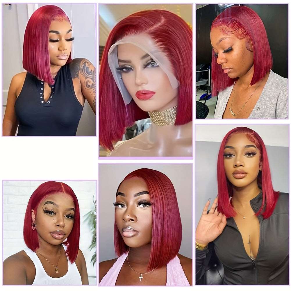 99J Short Bob  13x4 Red Bob Lace Frontal Straight Human Hair