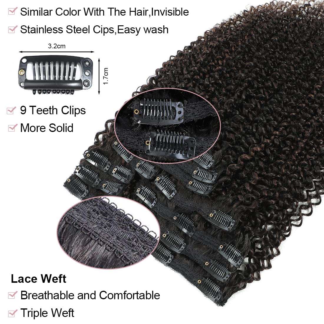 Clip in Human Hair 4PCS Kinky Curly Brazilian Human Hair