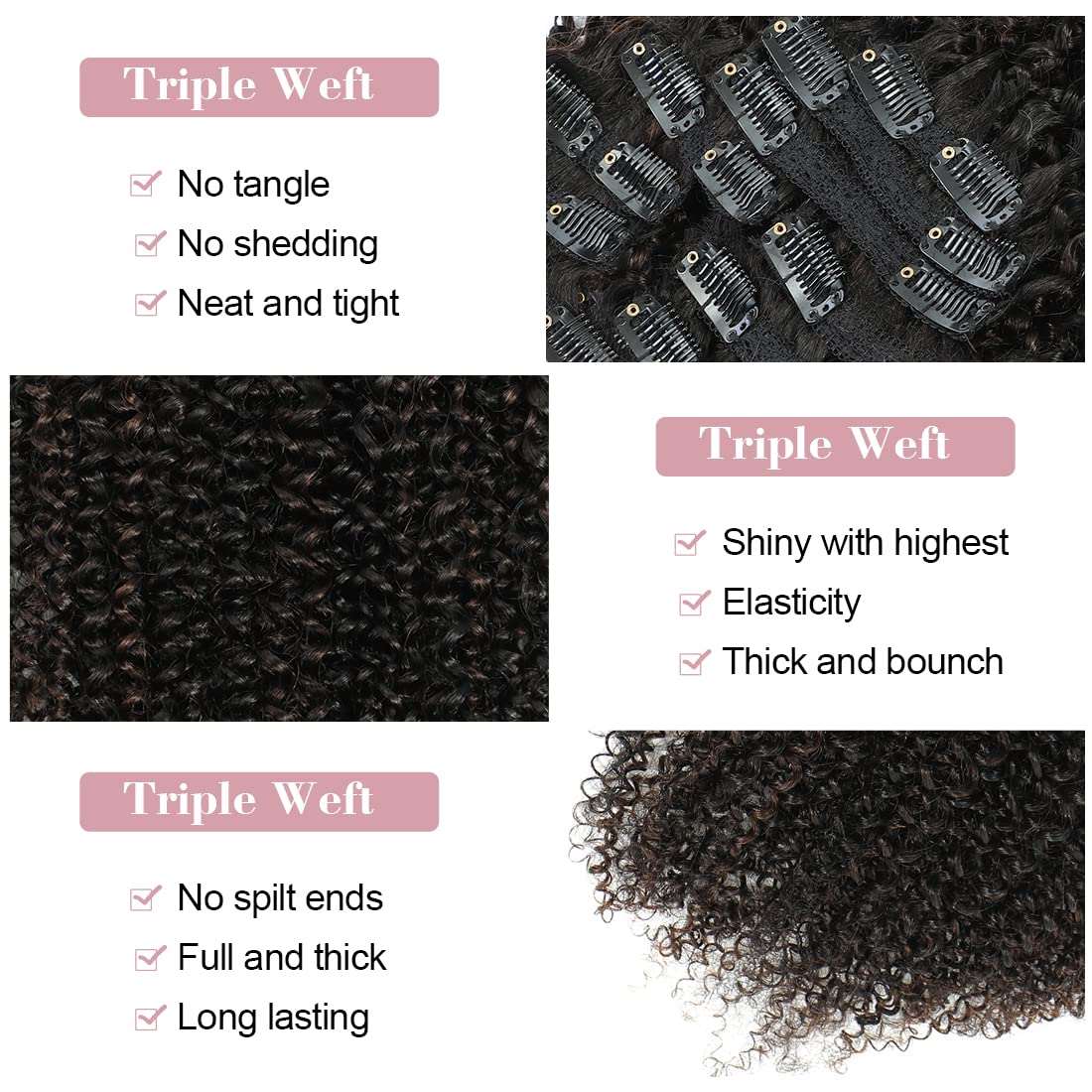 Clip in Human Hair 4PCS Kinky Curly Brazilian Human Hair