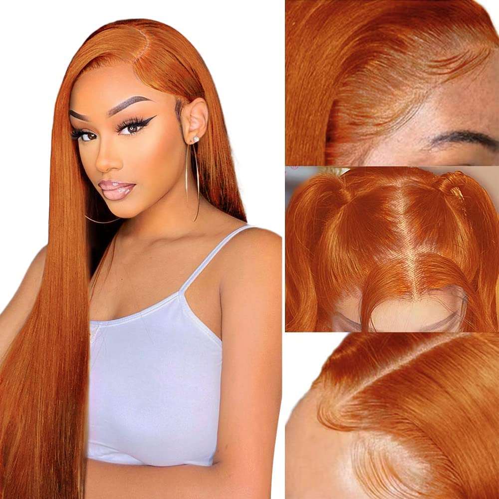 Ginger Orange Lace Front Wigs Human Hair Colored Straight Lace Front Wig 13x4 Hd Frontal Wig