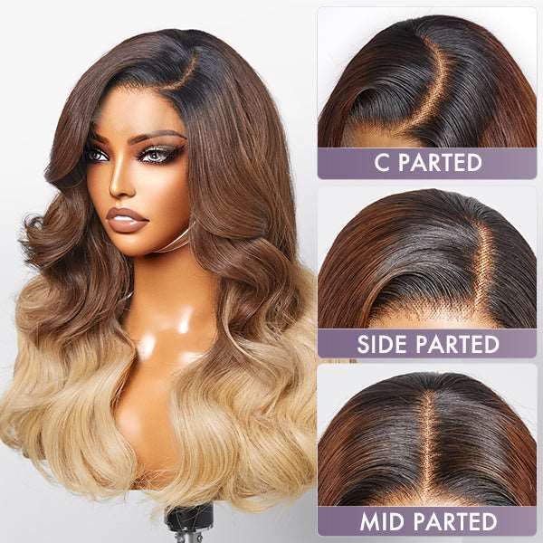 Limited Design | Brown Blonde Ombre Body Wave 5x5 Closure Lace Glueless Side Part Wig 100% Human Hair