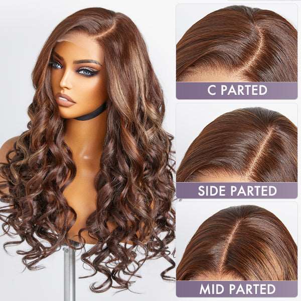 Beyon-Inspired | Blonde Brown Highlight Water Loose Wave 5x5 Closure Lace C Part Long Wig 100% Human Hair