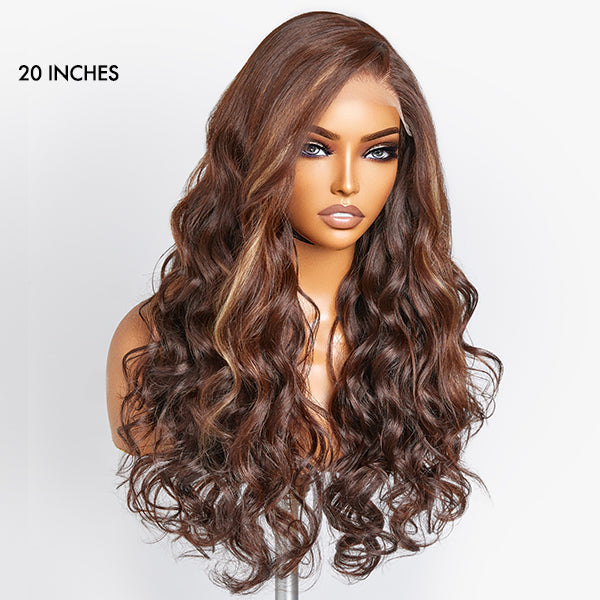 Beyon-Inspired | Blonde Brown Highlight Water Loose Wave 5x5 Closure Lace C Part Long Wig 100% Human Hair