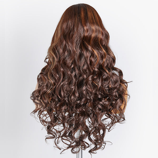 Beyon-Inspired | Blonde Brown Highlight Water Loose Wave 5x5 Closure Lace C Part Long Wig 100% Human Hair