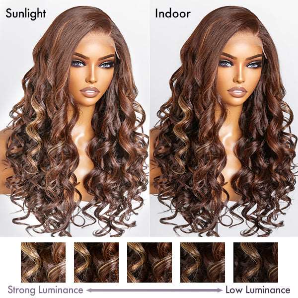 Beyon-Inspired | Blonde Brown Highlight Water Loose Wave 5x5 Closure Lace C Part Long Wig 100% Human Hair