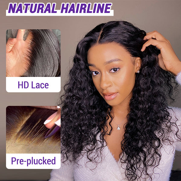 Water Wave 13x4 Frontal HD Lace Free Part Long Wig 100% Human Hair
