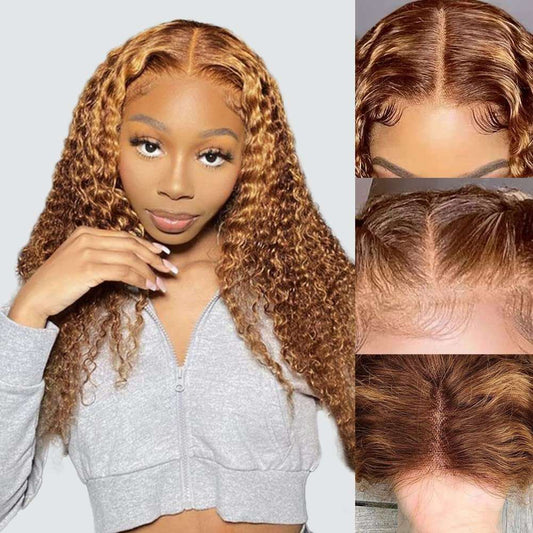 Ombre Curly Lace Front Wig Human Hair Pre Plucked  Highlight Deep Wave Lace Front Wigs