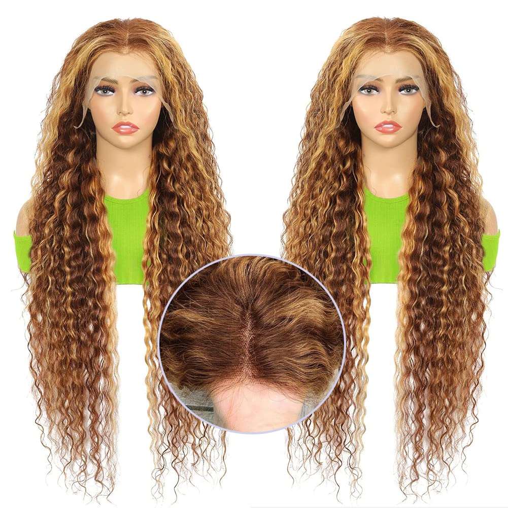 Ombre Curly Lace Front Wig Human Hair Pre Plucked Highlight Deep Wave Lace Front Wigs
