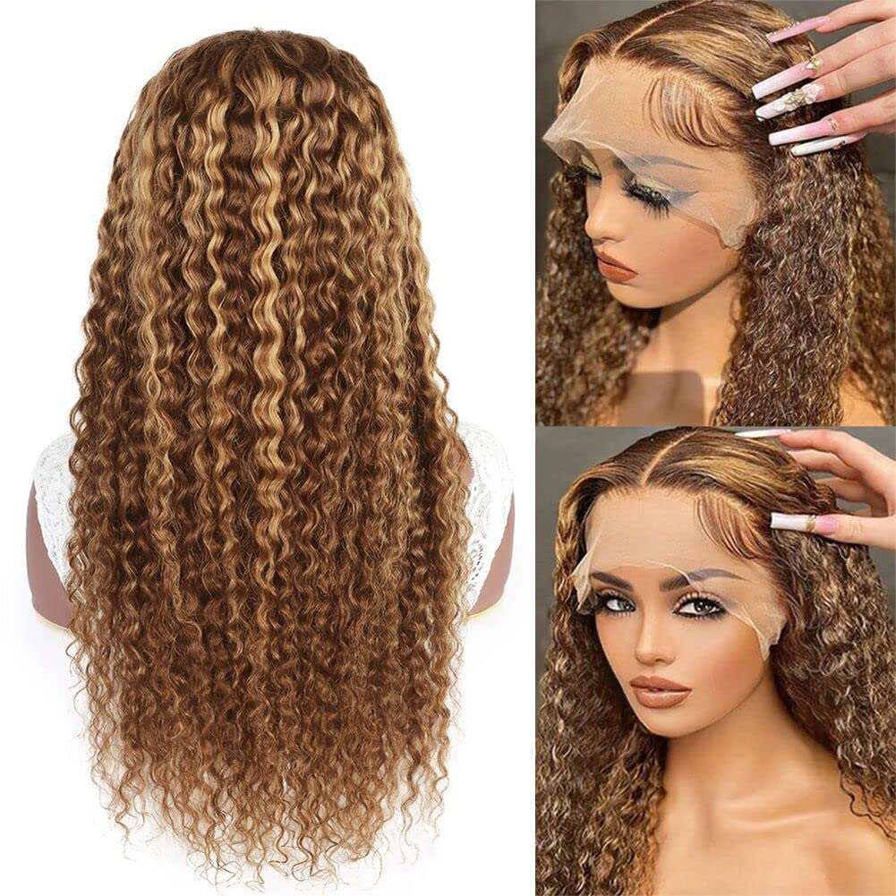 Ombre Curly Lace Front Wig Human Hair Pre Plucked Highlight Deep Wave Lace Front Wigs