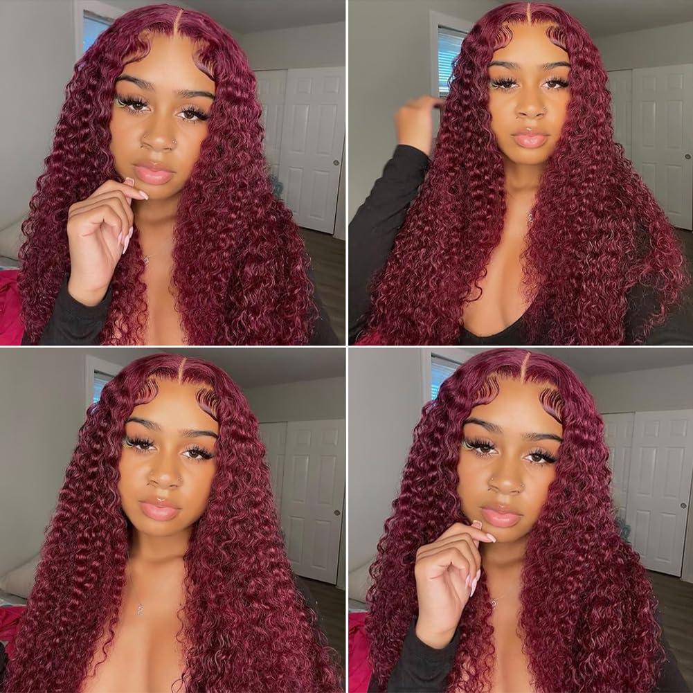 99J Burgundy 13x4 HD Lace Water Wave Curl Human Hair Wig