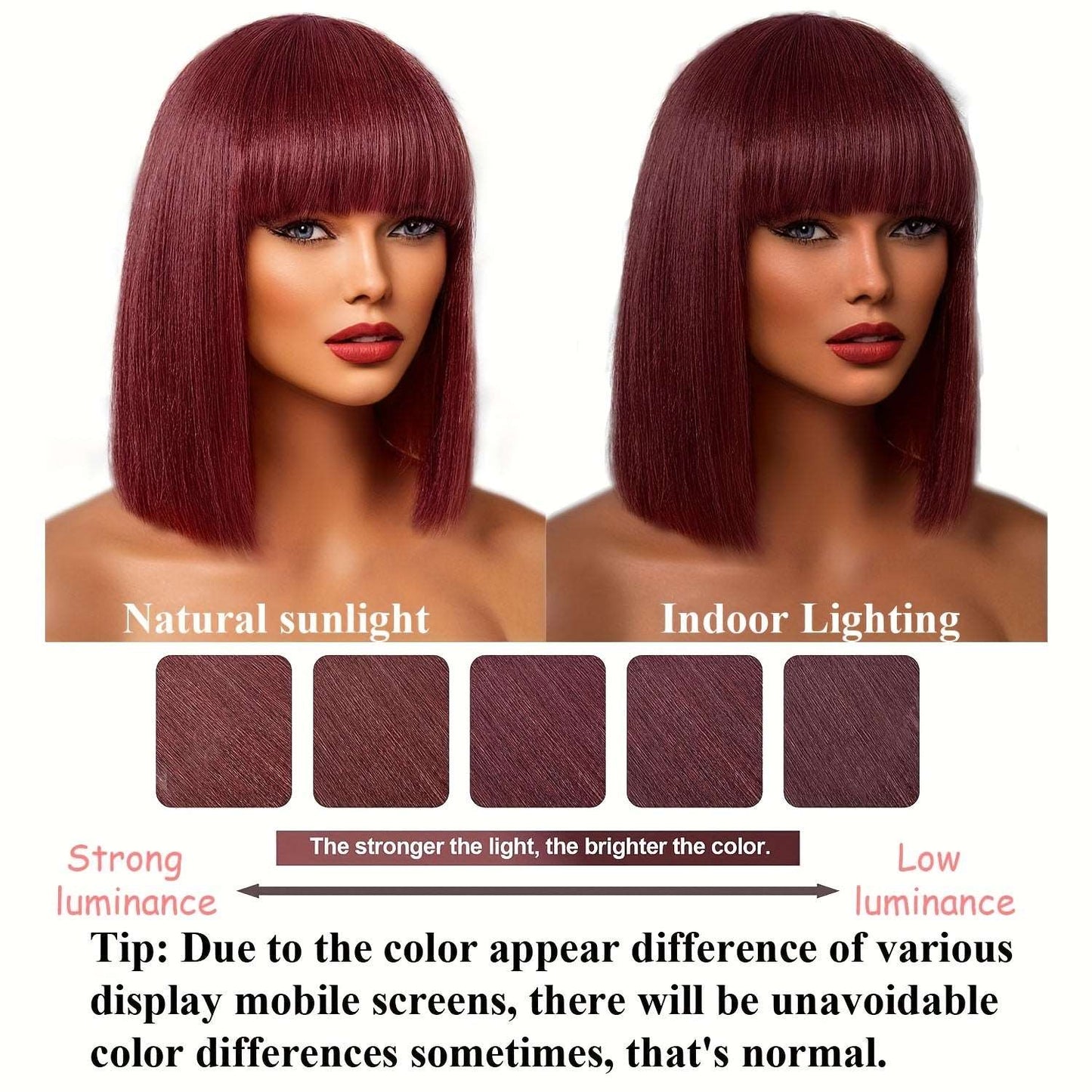 180% Human Hair Wig Burgundy Bob Wig With Bangs 99J Short Straight Bob Wig Machine Made Glueless Bob Wigs For Women - LIBEAUTY HAIR