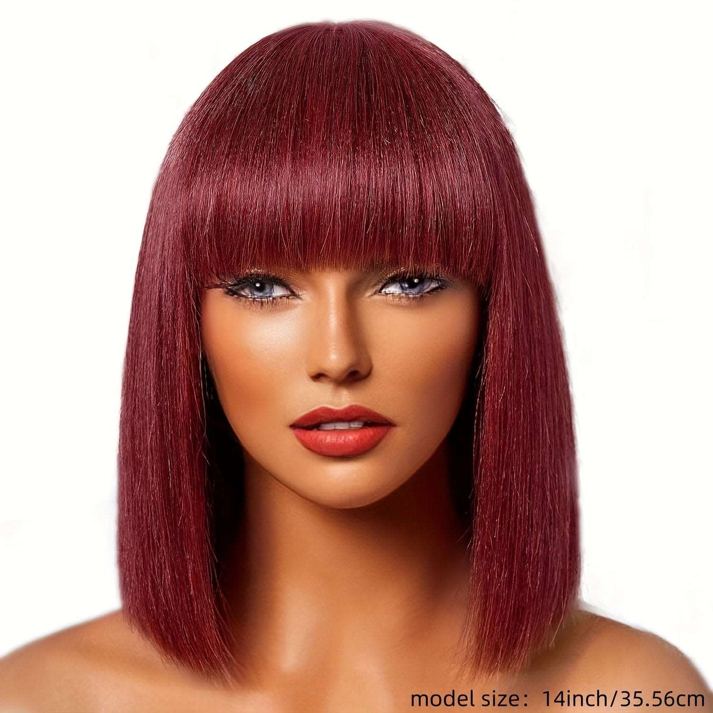 180% Human Hair Wig Burgundy Bob Wig With Bangs 99J Short Straight Bob Wig Machine Made Glueless Bob Wigs For Women - LIBEAUTY HAIR
