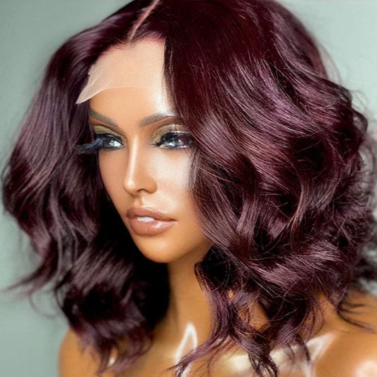 200% Density | Soft layered Burgundy Loose Wave 5x5 Closure  Lace Glueless Side Part Long Wig 100% Human Hair