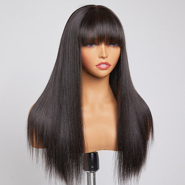 Yaki Straight Ultra Natural 13*4 HD Lace Long Wig With Bangs 100% Human Hair