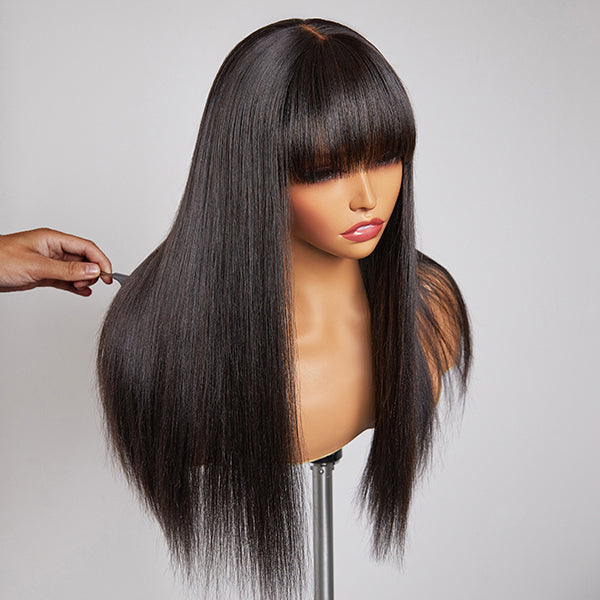Yaki Straight Ultra Natural 13*4 HD Lace Long Wig With Bangs 100% Human Hair