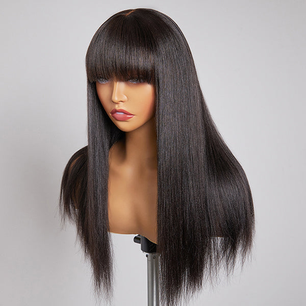 Yaki Straight Ultra Natural 13*4 HD Lace Long Wig With Bangs 100% Human Hair