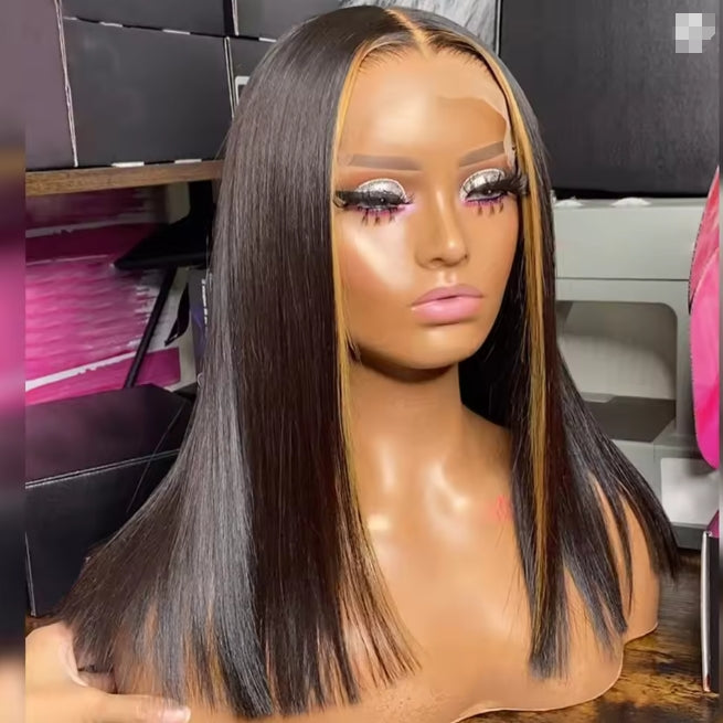 Bone Straight Lace Frontal Wig For Black Women Highlight Ombre Short Bob Wig Brazilian Remy Hair 13x4 Lace Front Human Hair Wig