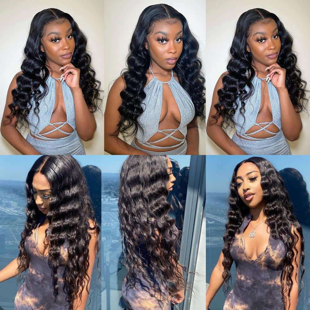 Loose Deep Wave Lace Front Glueless 13x4 Lace Frontal Loose Wave Wig 180% Density Natural Color