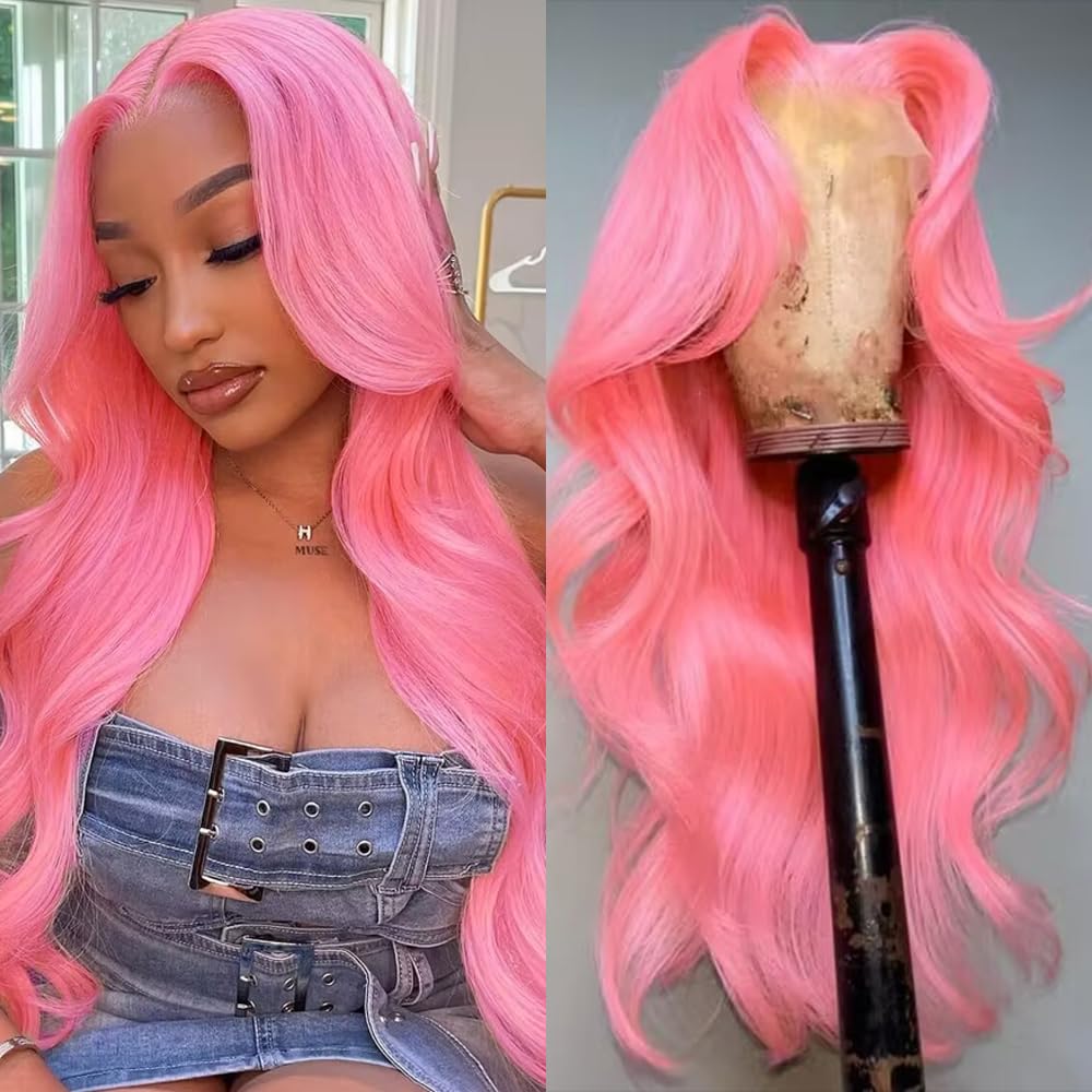 Pink Lace Front Wig Human Hair 13x4 Pink Wig Human Hair Pink Body Wave Lace Front Wigs Human Hair