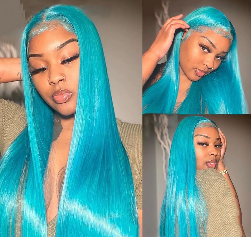 Lake Blue Body Wave Human Hair 13x4 Frontal Wigs Pre Plucked