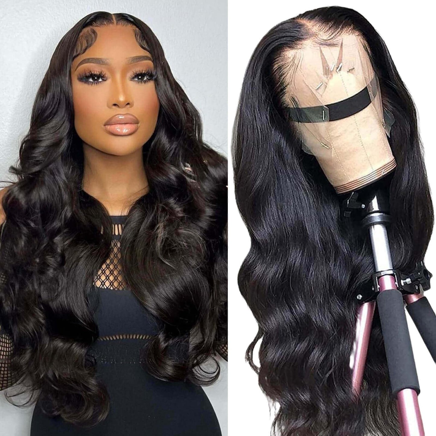 Natural Black Body Wave 13x4 Frontal HD Lace Long Wig 100% Human Hair