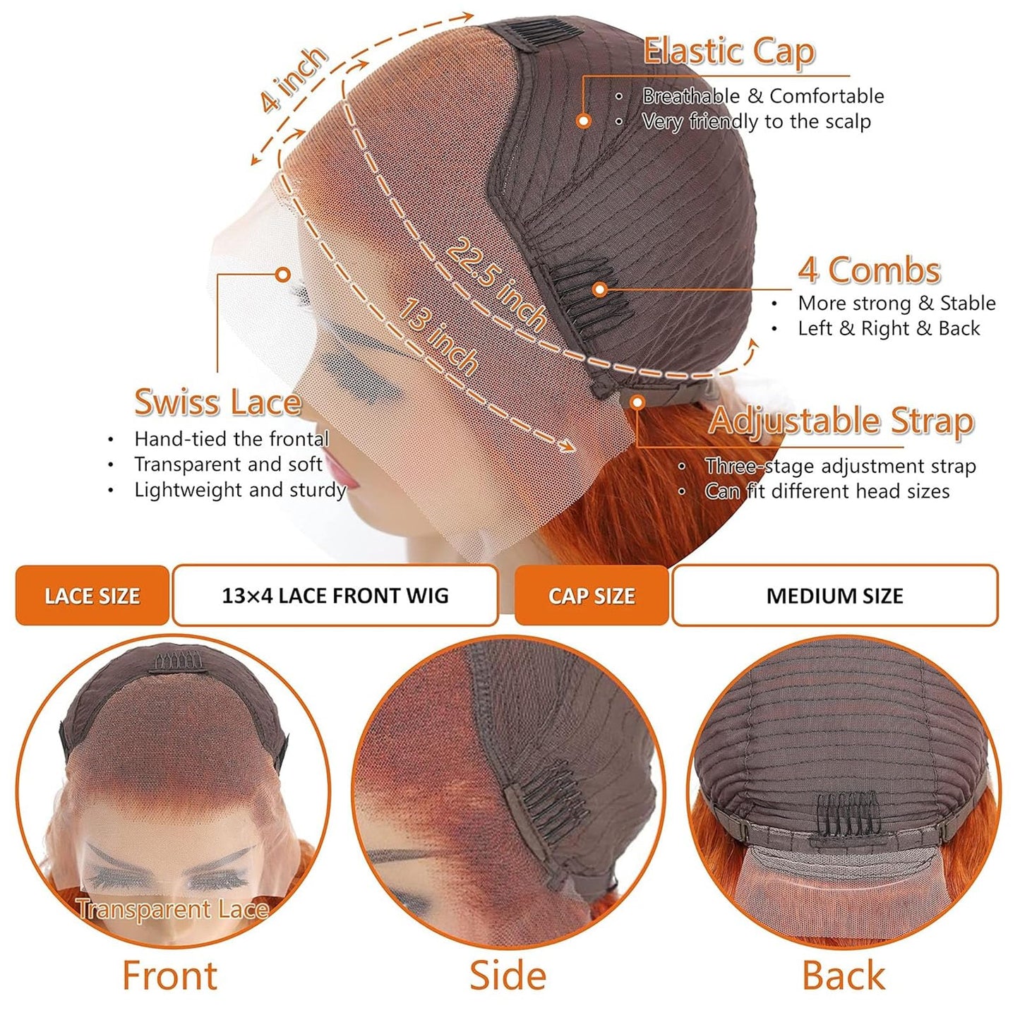 Ginger Orange Lace Front Wigs Human Hair 13x4 Frontal Wig