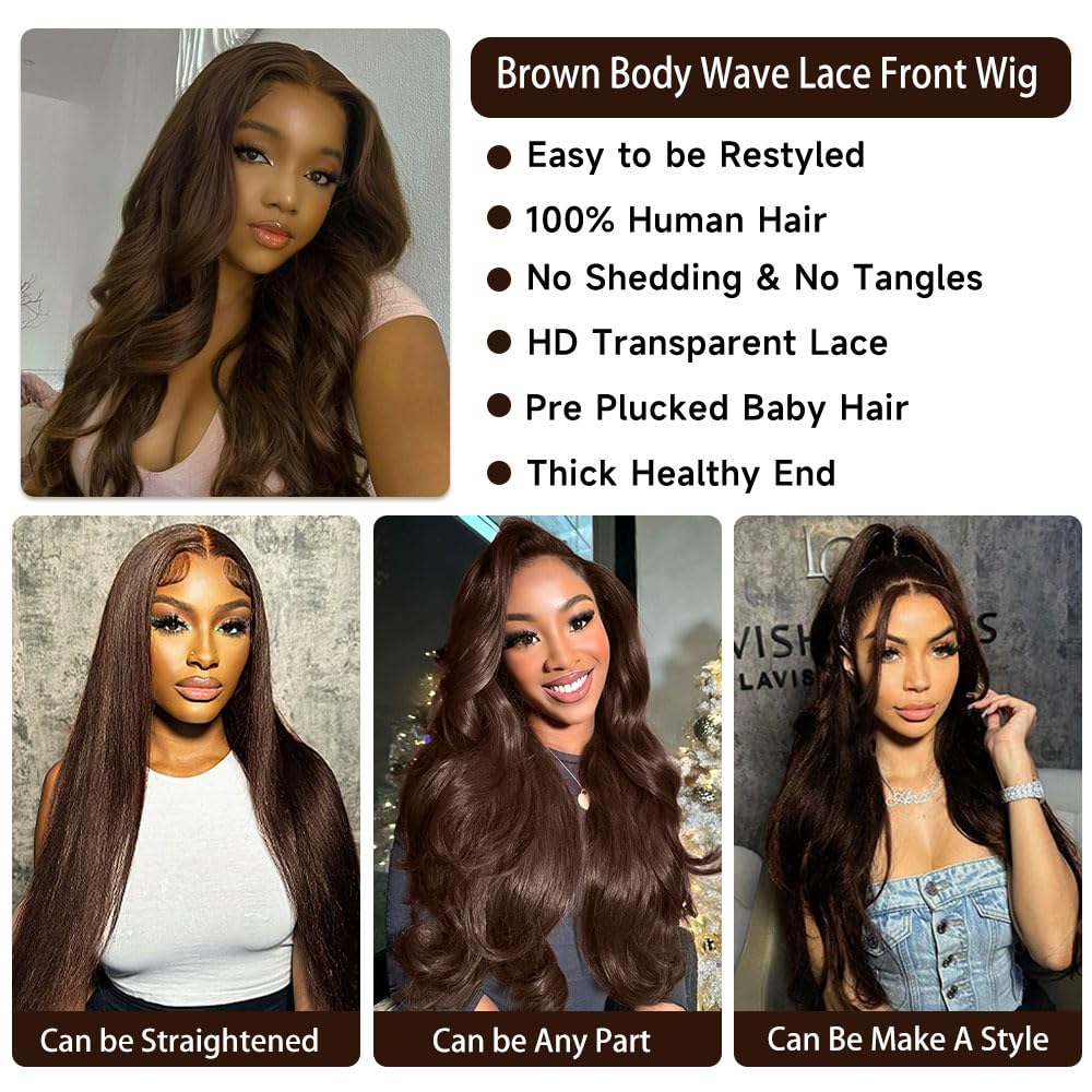 Chocolate Brown Lace Front Wig Human Hair 150% Density 13X4 Body Wave Lace Front Wig