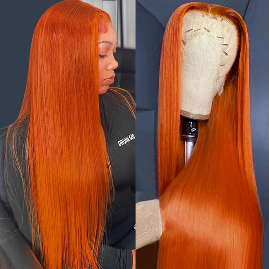 Ginger Orange  Pre Plucked Straight 13x4  Lace Frontal Human Hair