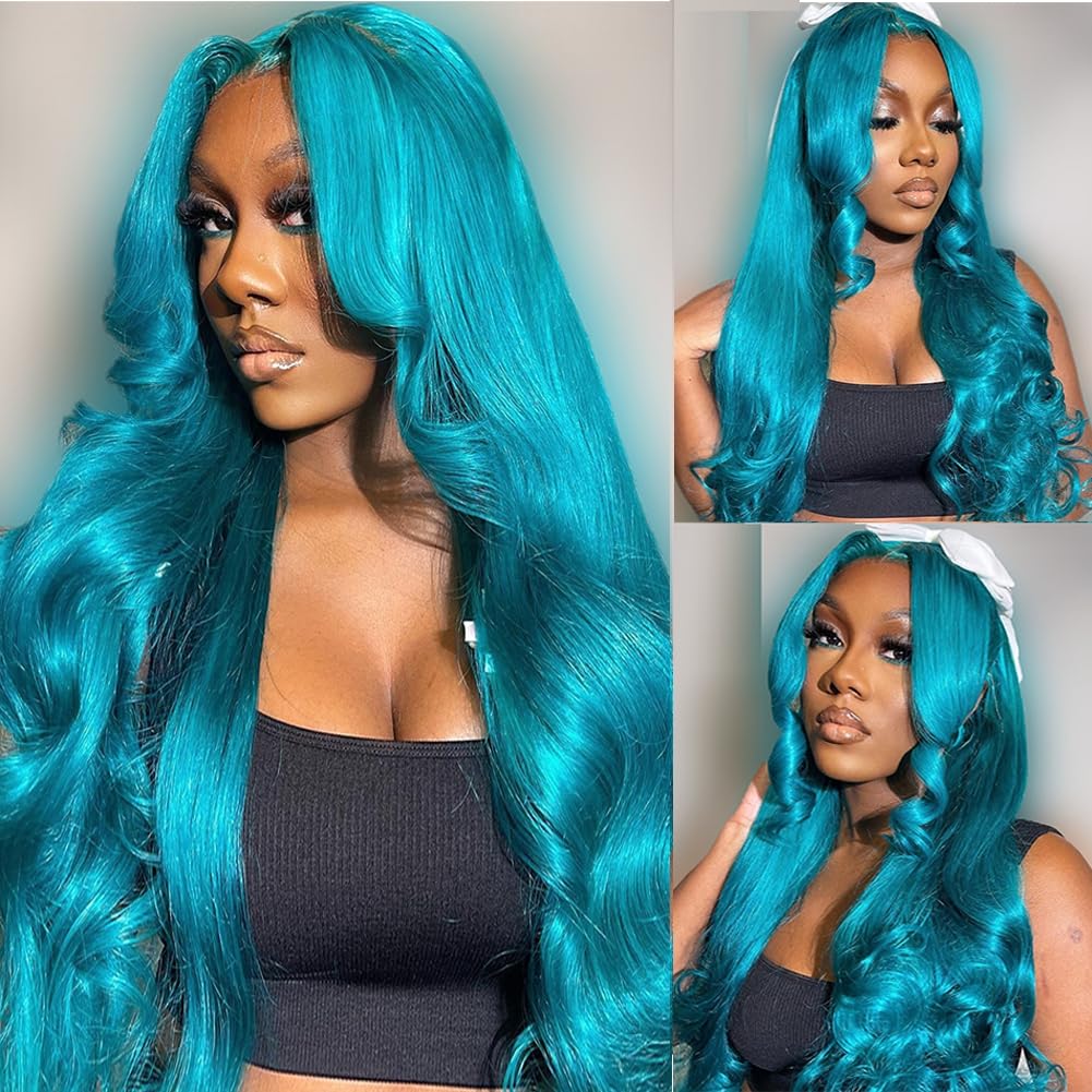Lake Blue Body Wave Human Hair 13x4 Frontal Wigs Pre Plucked