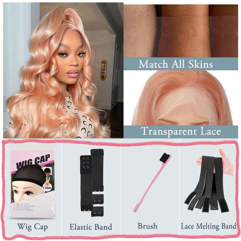 Pink Blonde Lace Front Wig Human Hair 13x4 Front Lace Rose Gold Human Hair