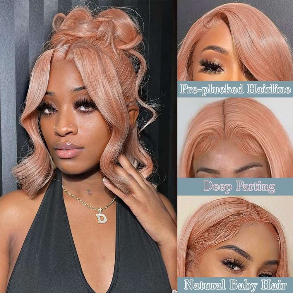 Pink Blonde Lace Front Wig Human Hair 13x4 Front Lace Rose Gold Human Hair