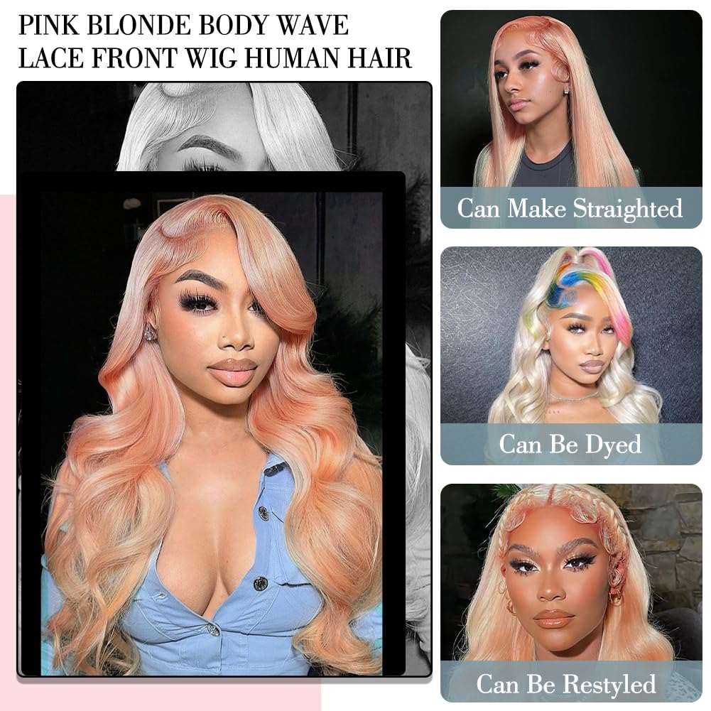 Pink Blonde Lace Front Wig Human Hair 13x4 Front Lace Rose Gold Human Hair