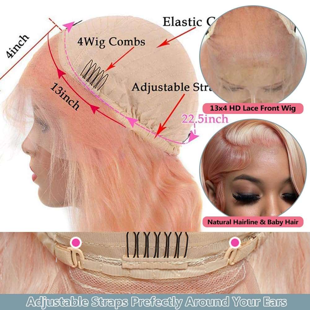 Pink Blonde Lace Front Wig Human Hair 13x4 Front Lace Rose Gold Human Hair