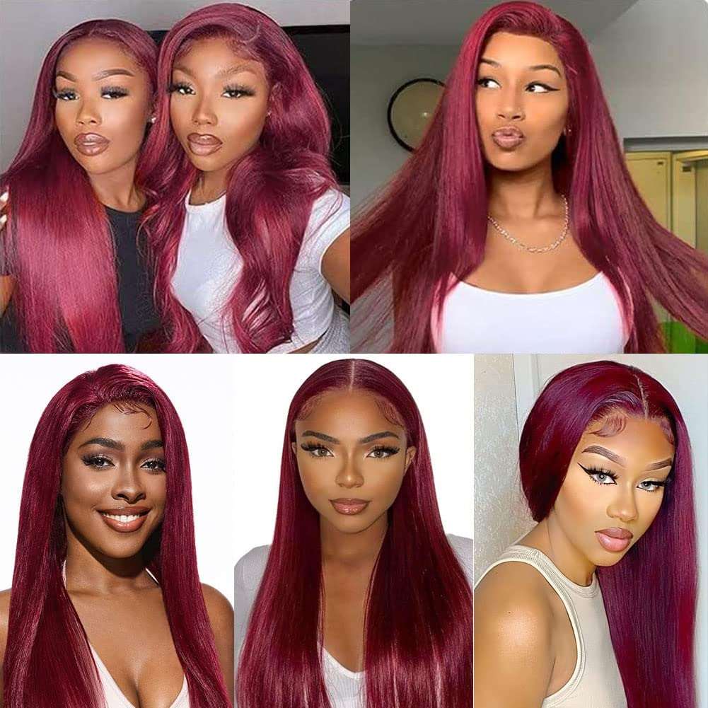 Libeauty 13x4 HD Lace Burgundy Colored Lace Front Wigs Human Hair 99j Burgundy Straight Glueless Human Hair Wigs