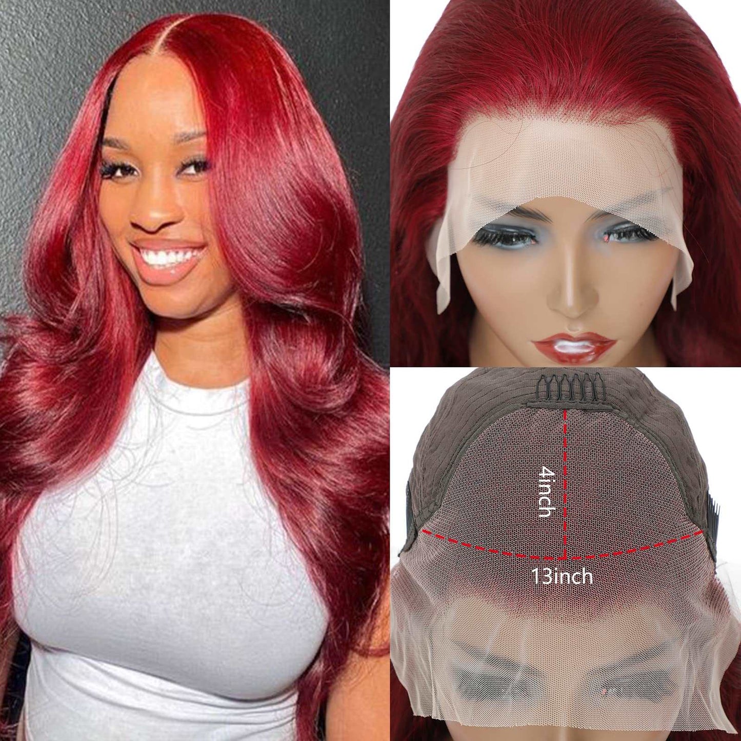 Burgundy Lace Front Wigs Human Hair 180% Density 13X4 Body Wave Lace Front Wig