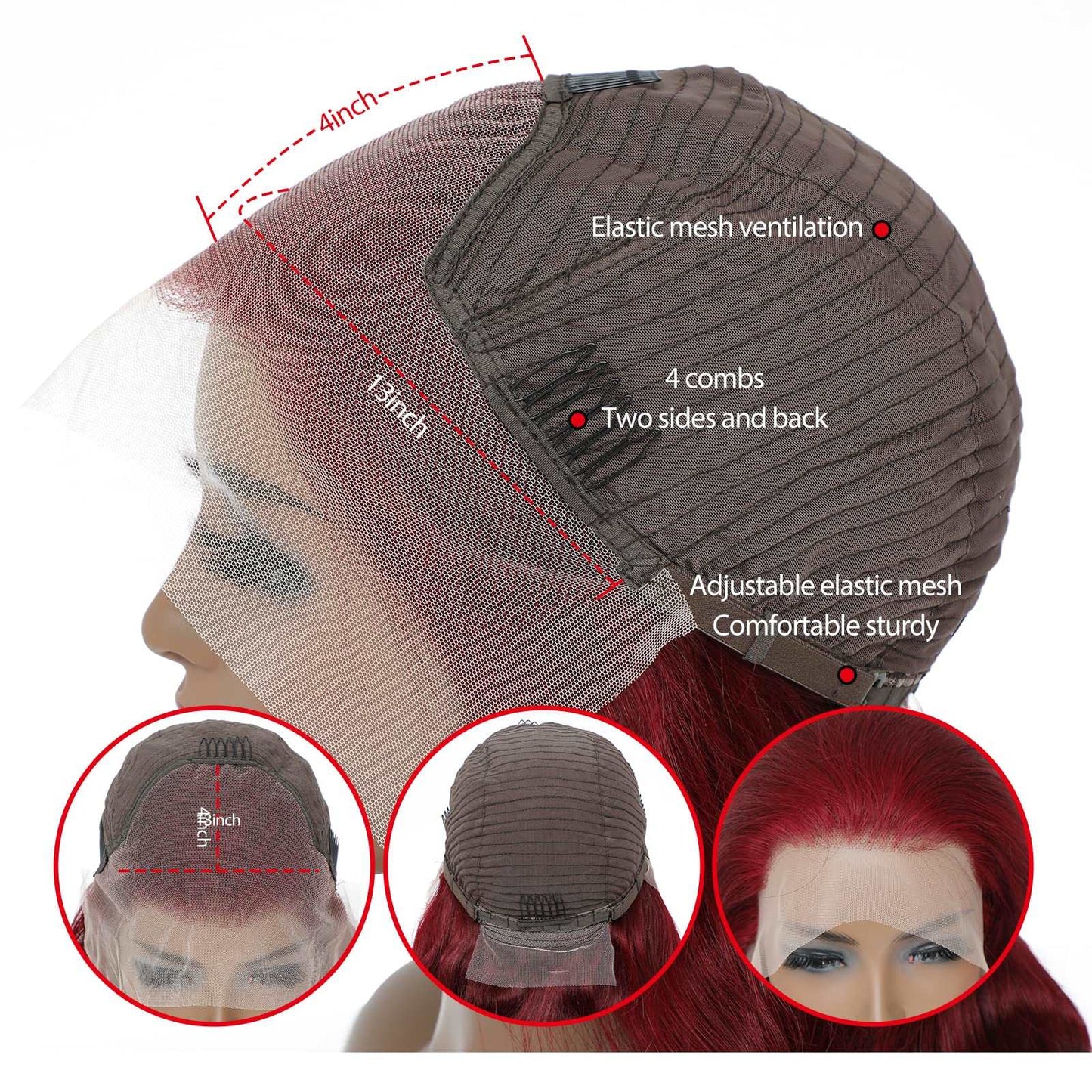 Burgundy Lace Front Wigs Human Hair 180% Density 13X4 Body Wave Lace Front Wig