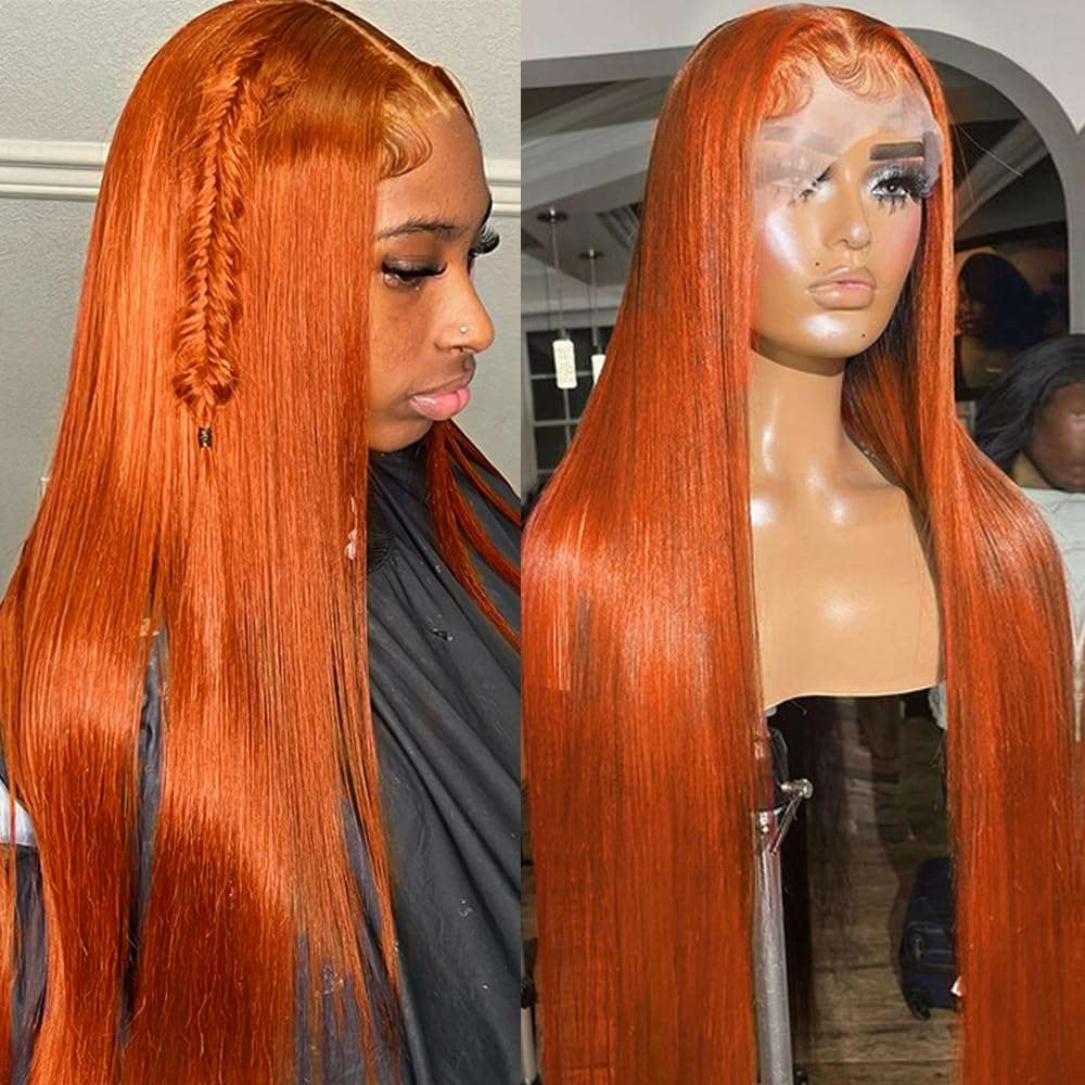 Ginger Orange Lace Front Wigs Human Hair Pre Plucked Straight 13x4 HD Lace Frontal Human Hair