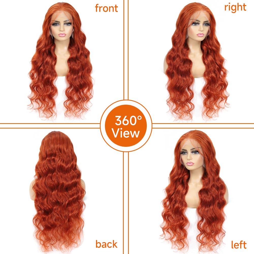 Ginger Pre Plucked 13x4 Lace Front Wigs 200 Density Body Wave Human Hair