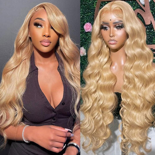 Honey Blonde Lace Front 13x4 Colored Body Wave Lace Front Wigs Human Hair Pre Plucked 200 Density