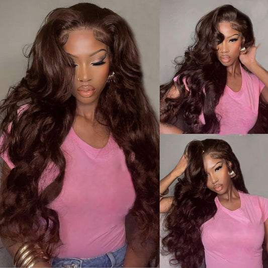 Chocolate Brown Lace Front Wig Human Hair 13x4 Body Wave Lace Front Wig 200 Density 4# Colored