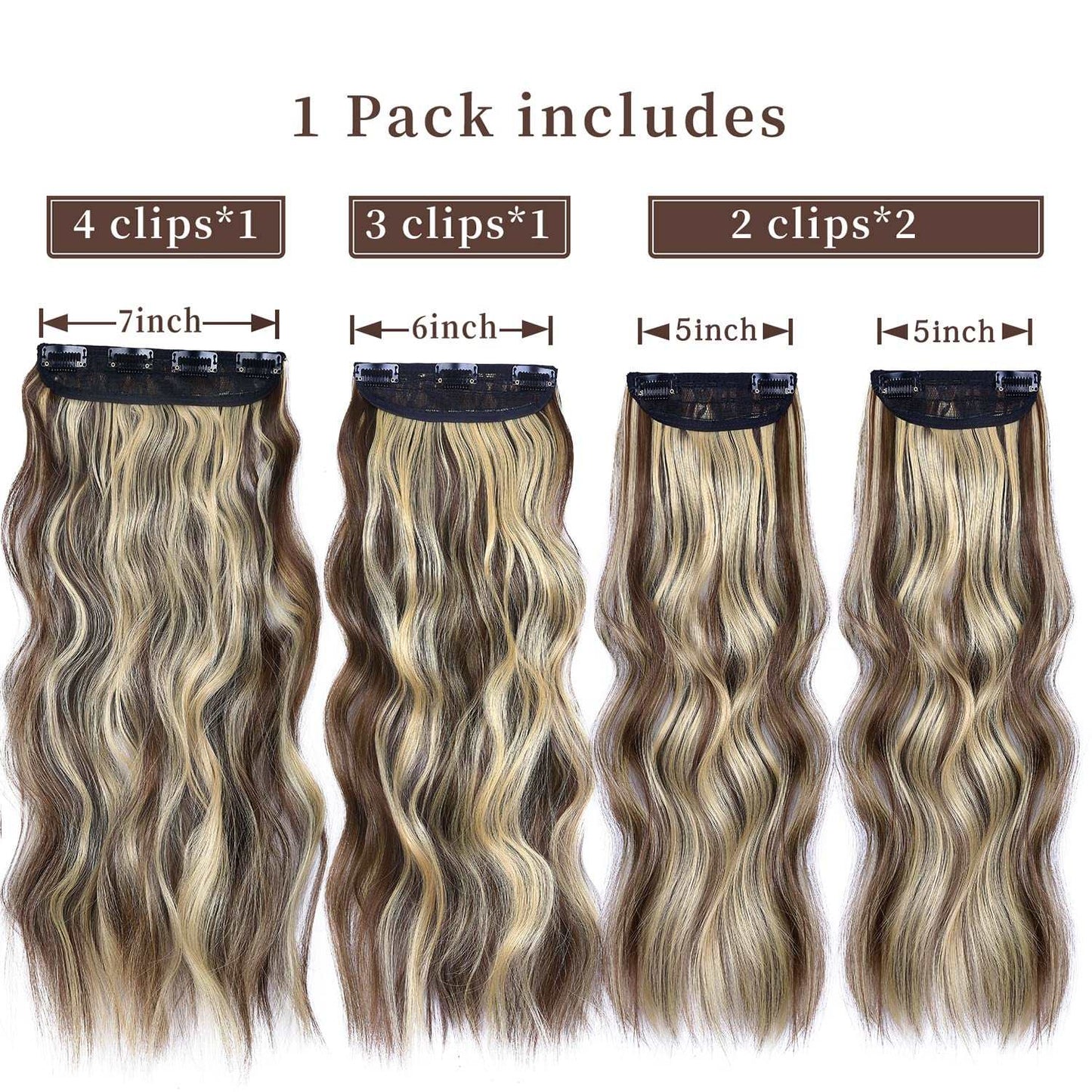 Clip in Human Hair 4PCS Blonde Highlighted Medium Brown Body Wave Hair