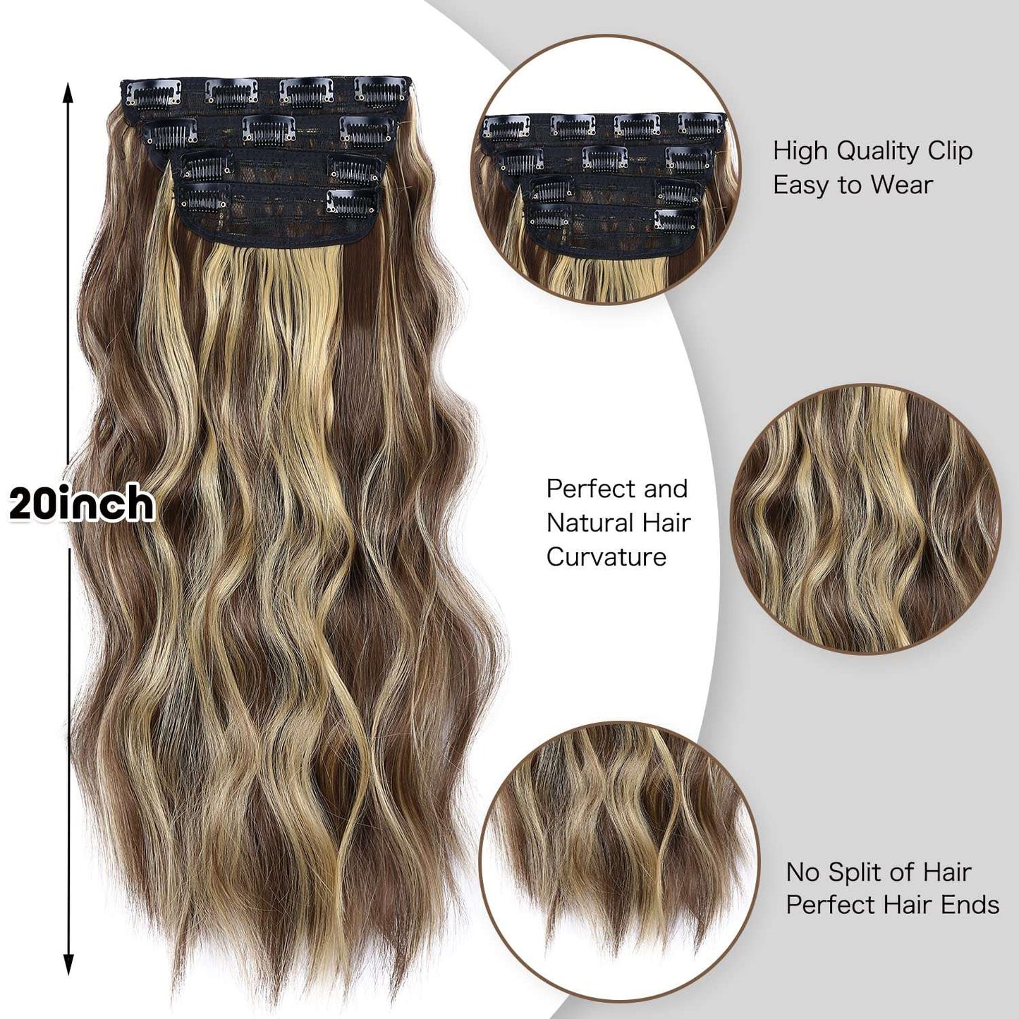 Clip in Human Hair 4PCS Blonde Highlighted Medium Brown Body Wave Hair