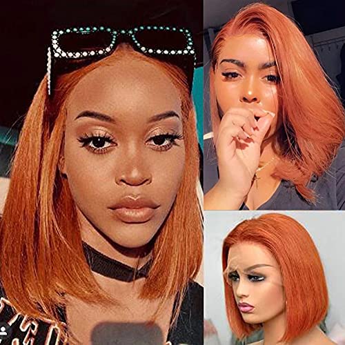 Orange Bob Wigs 10Inches Silky Straight 13x4 Lace Front Wig
