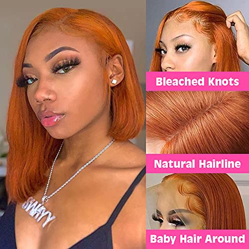 Orange Bob Wigs 10Inches Silky Straight 13x4 Lace Front Wig