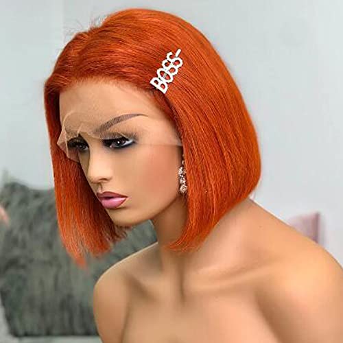 Orange Bob Wigs 10Inches Silky Straight 13x4 Lace Front Wig