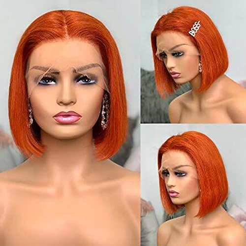 Orange Bob Wigs 10Inches Silky Straight 13x4 Lace Front Wig