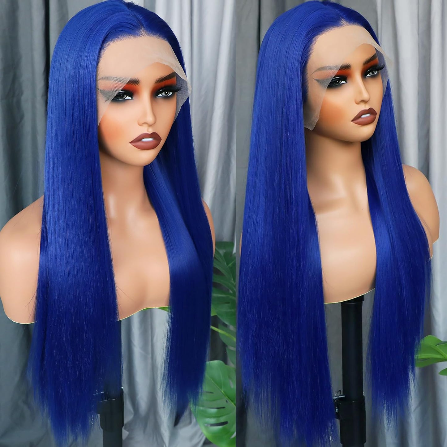 Long Straight Wear and Go Wig Glueless Dark Blue Wig Human Hair