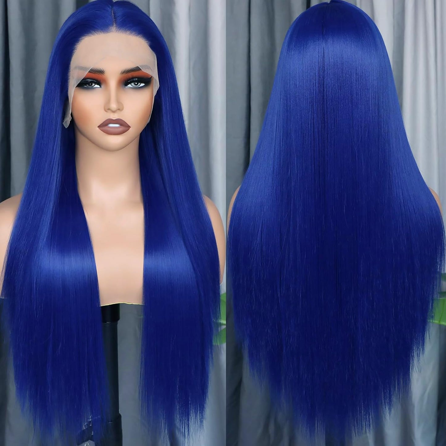 Long Straight Wear and Go Wig Glueless Dark Blue Wig Human Hair